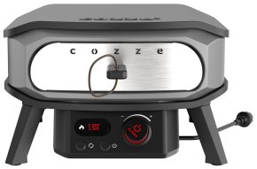 COZZE Pizzaofen elektrisch PREMIUM 34 cm (13&quot;) mit drehbarem Pizzastein &amp; Digital-Thermometer - inkl. Hitzeschild