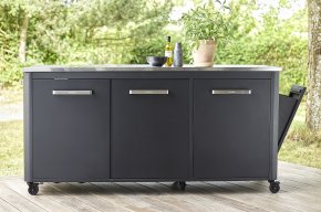 COZZE Outdoor K&uuml;che: Schrankmodul 3-t&uuml;rig mit Edelstahl Arbeitsfl&auml;che / 180 x 60 x 90 cm - Hover