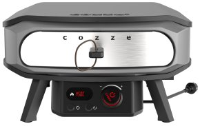 COZZE Pizzaofen elektrisch PREMIUM 42,5 cm (17&quot;) mit drehbarem Pizzastein &amp; Digital-Thermometer - inkl. Hitzeschild