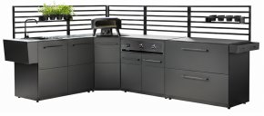 Cozze Outdoor K&uuml;che Elements (L-f&ouml;rmig) 290 x 200 cm - mit Combo 900, Pizzaofen 13" Black Edition &amp; Sp&uuml;le