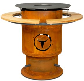 Moesta Bandit FirePlace 57 cm Durchmesser - inkl. BBQ Disk (Ø 75 cm) und Ablagebretter Bambus