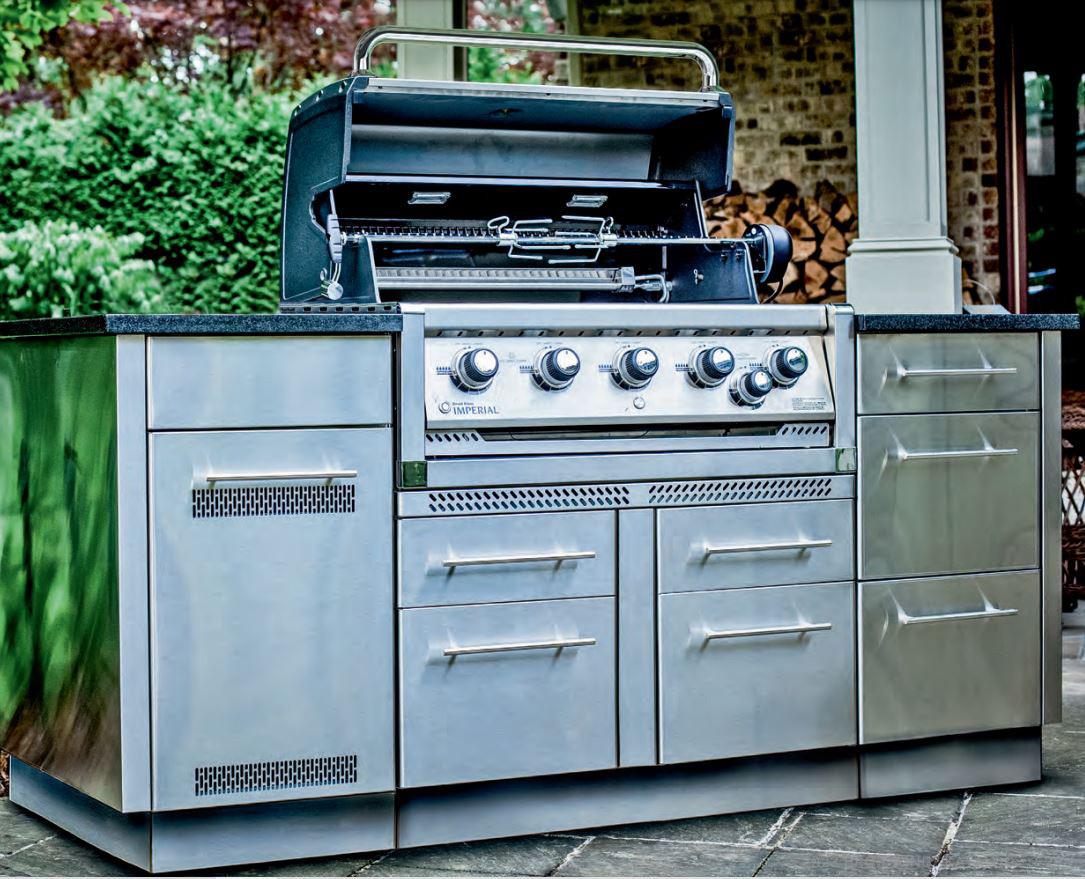 Broil King Outdoor Küche Komplettset mit Imperial S570 PRO Built In Gasgrill mit Drehspieß, Gasflaschenschrank und 3er Schubladenschrank